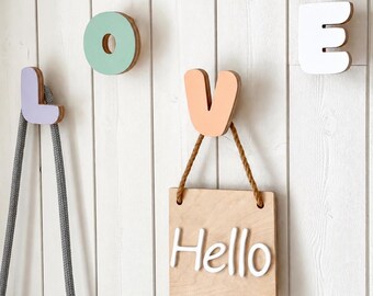 Wooden Letter Wall Hooks | Personalized Kids Coat Hooks, Custom Wooden Letter Hooks, Kids Room Wall Hooks