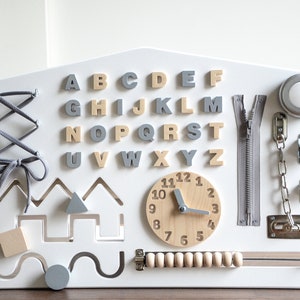 Wooden Alphabet Busy Board. Toddler Sensory Board, Busy Board with Alphabet, Busy Board for 1 Years Old, Wooden Montessori Board Toddler Toy image 1