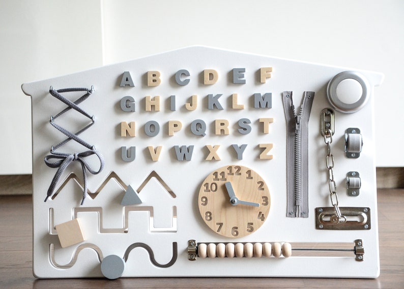 Wooden Alphabet Busy Board. Toddler Sensory Board, Busy Board with Alphabet, Busy Board for 1 Years Old, Wooden Montessori Board Toddler Toy image 1