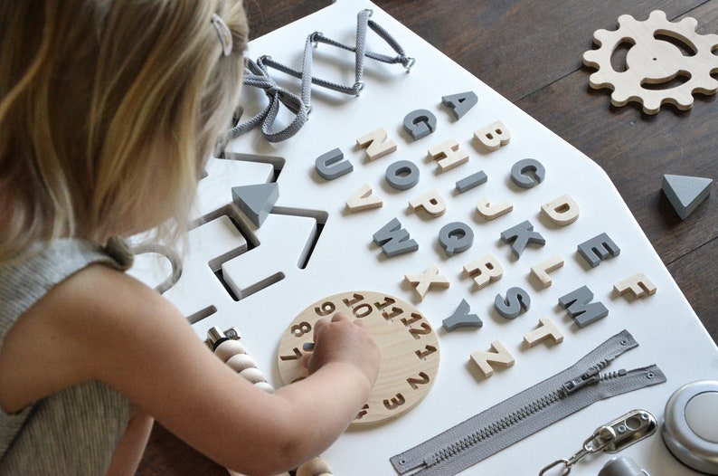 Wooden Alphabet Busy Board. Toddler Sensory Board, Busy Board with Alphabet, Busy Board for 1 Years Old, Wooden Montessori Board Toddler Toy image 4