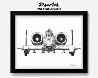 Download A-10 Warthog (8.5x11), Pen and Ink Drawing, USAF, A-10, Warthog, Instant Download