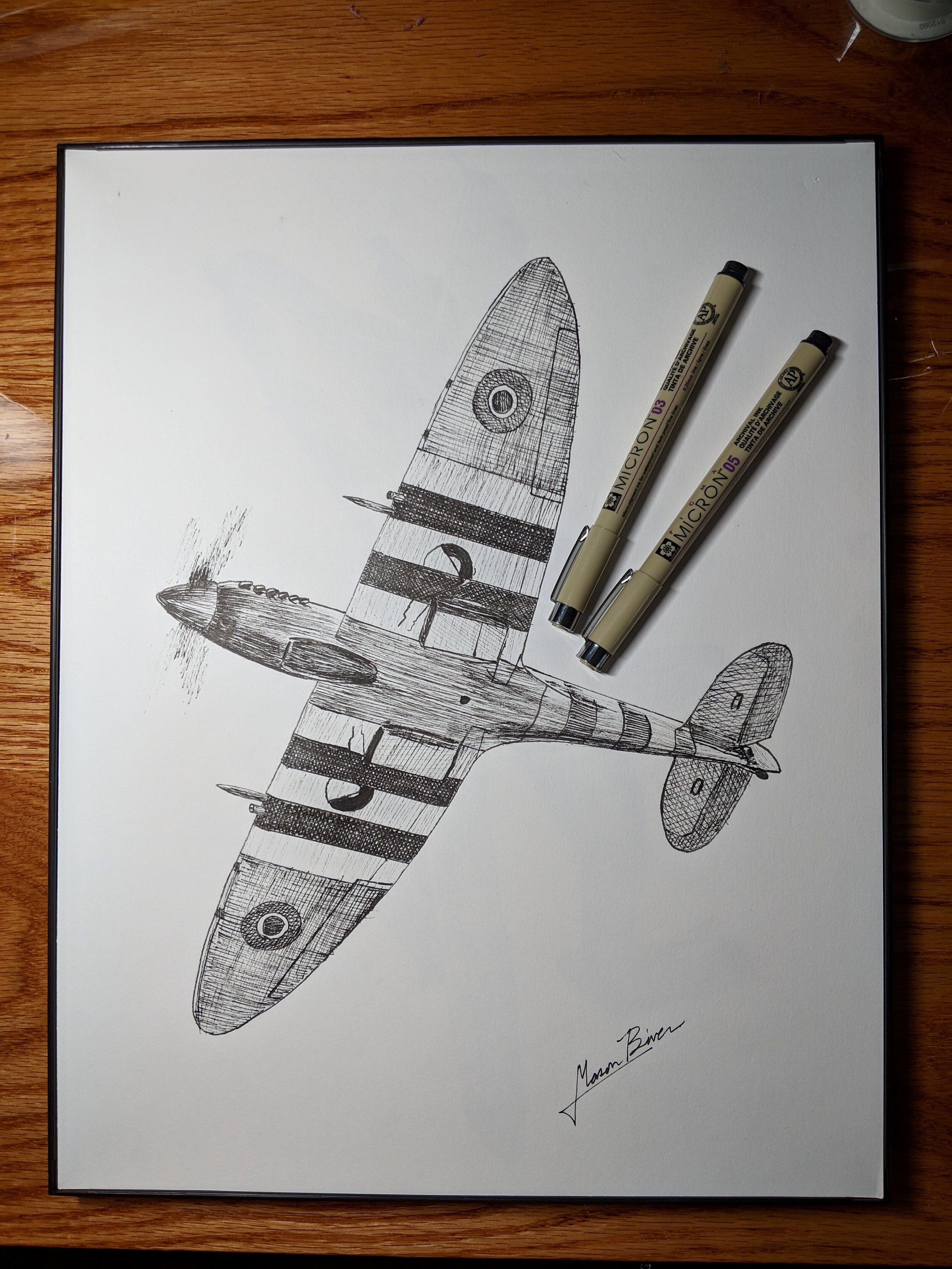 Spitfire 11x14 Pen and Ink Drawing WW2 Spitfire Classic Etsy