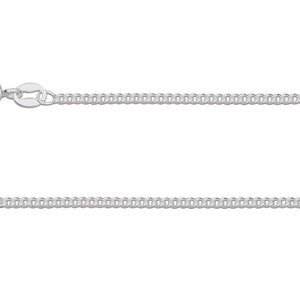 Pode incluir: Colar de corrente de elos de prata, com fecho de mola e uma pequena argola na outra extremidade. A corrente é feita de pequenos elos interligados, sobre um fundo branco.