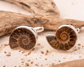 Ammonite Cufflinks | Fossil Jewellery for Men| Sterling Silver
