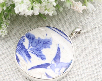 Minton Ceramic Pendant, Round in Sterling Silver