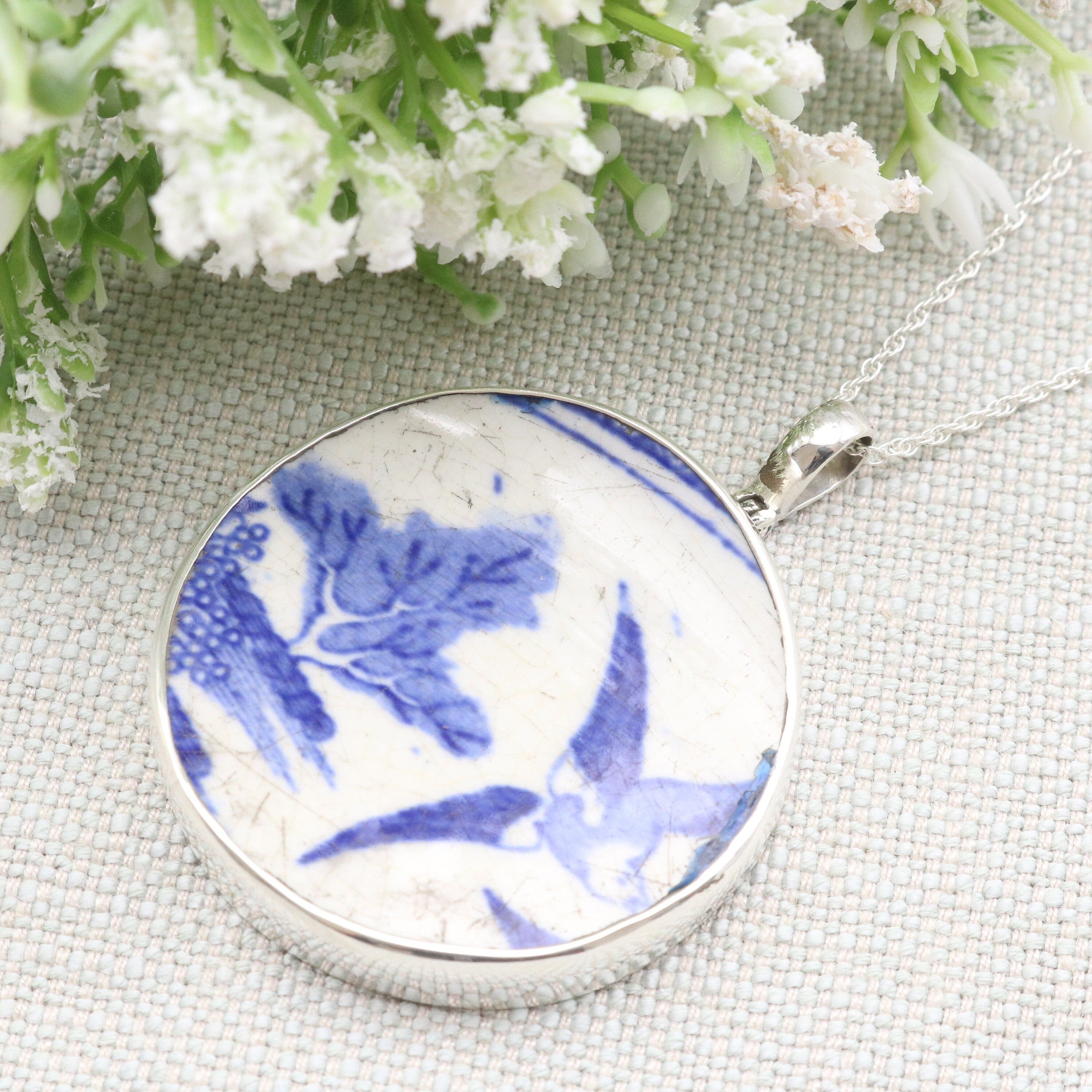 Buy Minton Ceramic Pendant, Round in Sterling Silver Online in