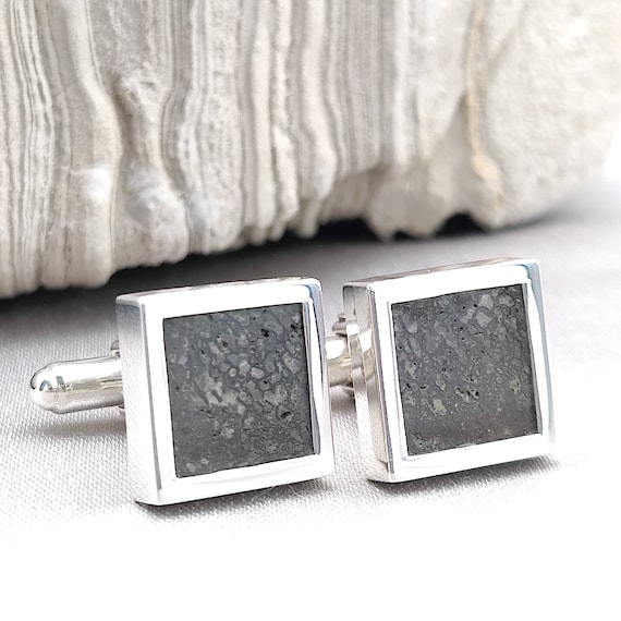Dinosaur Bone Cufflinks, Made from Iguanodon Fossil, Set in Sterling Silver