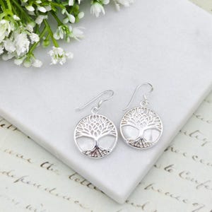Mother of Pearl Earrings | June Gift | Tree of Life | Sterling Silver