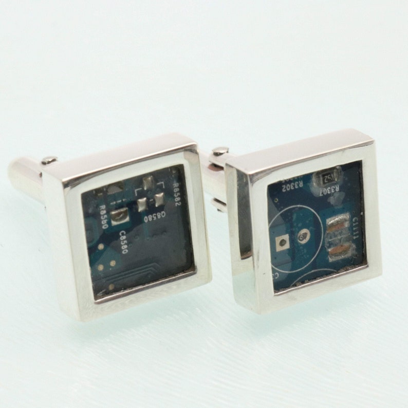 Computer Circuit Board Cufflinks in Sterling Silver