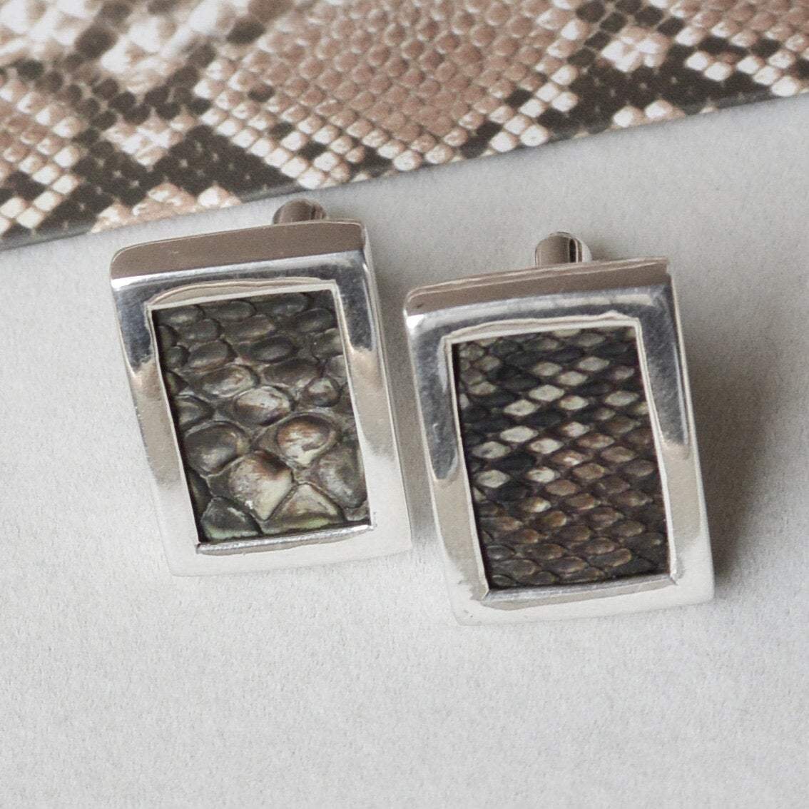Python Snakeskin Cufflinks in Sterling Silver Etsy UK