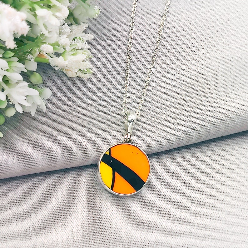 Art Deco Pendant, Orange and Black Clarice Cliff Ceramics, 17mm Circle