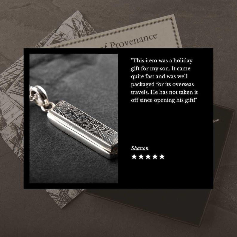 Hepburn and Hughes Meteorite Pendant | Muonionalusta Meteorite | Rectangular | Sterling Silver