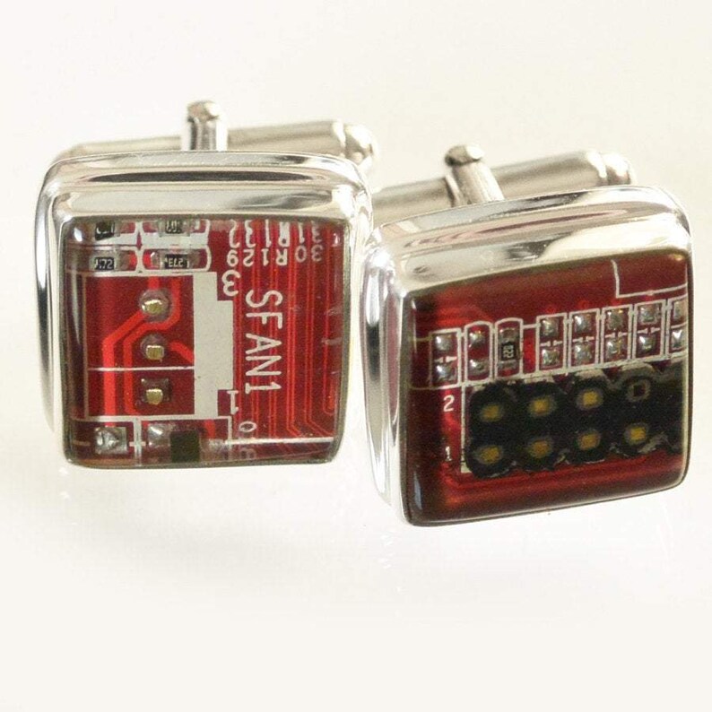 Computer Circuit Board Cufflinks in Sterling Silver