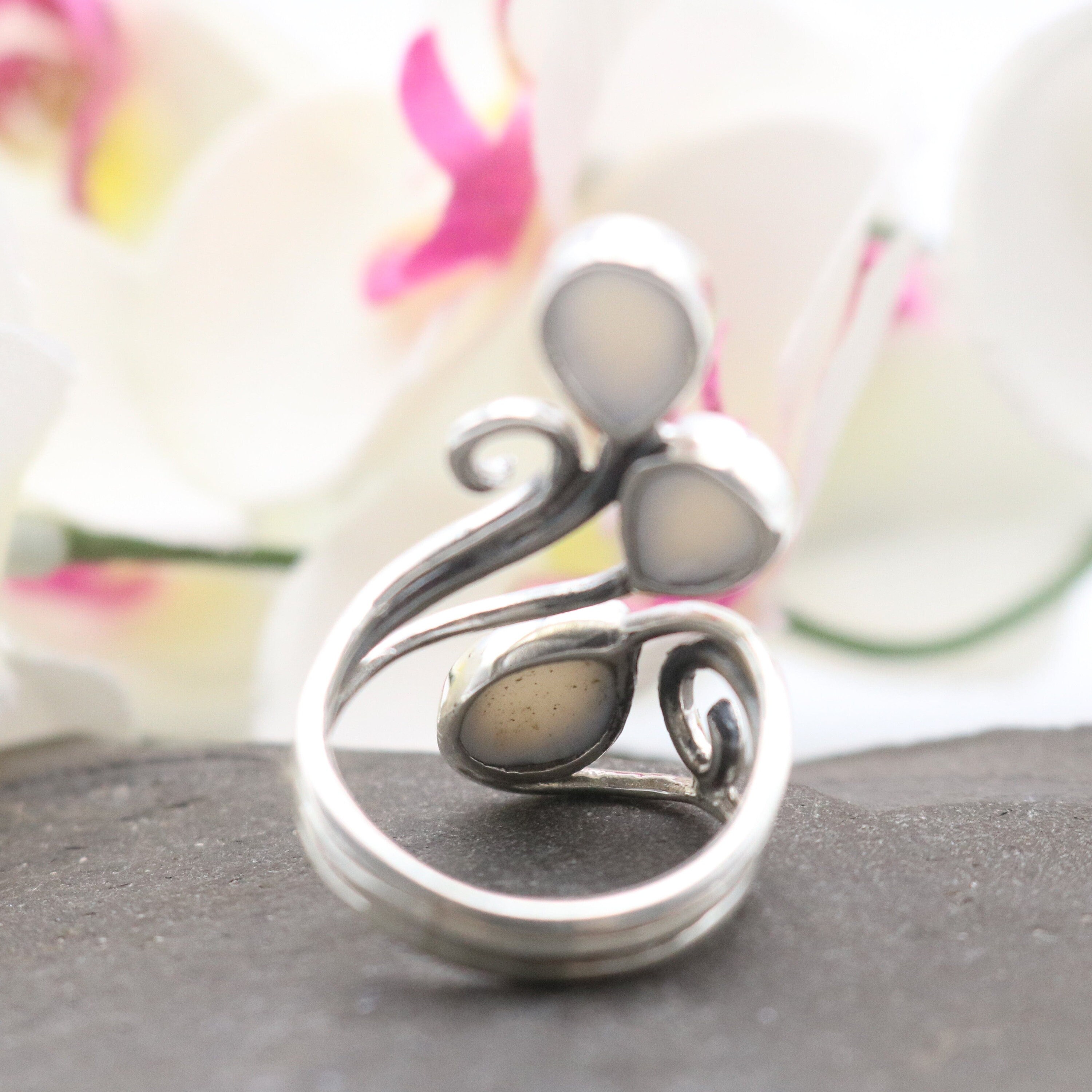 Mother of Pearl Ring | Adjustable Band | Triple Teardrop