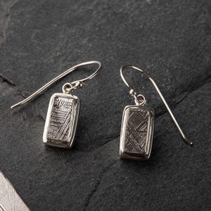 Genuine Muonionalusta Meteorite Earrings in Sterling Silver | Widmanstatten | Iron anniversary | 3 options