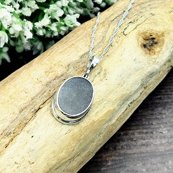 Dinosaur Bone Pendant | Fossilised Iguanodon | Double Bezel Oval | Sterling Silver