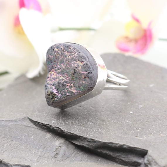 Druzy Quartz Ring Triangle Size P Sterling Silver Etsy Canada