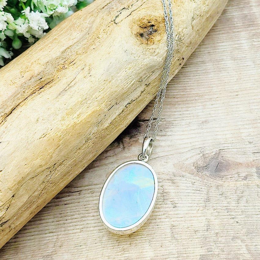 喜ばれる誕生日プレゼント Rainbow Silver Sterling in Stone Oval Pendant, Moonstone ネックレス・ペンダント