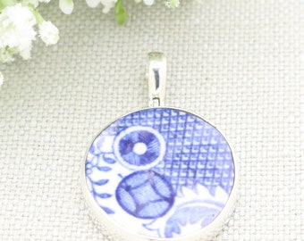 Minton Ceramic Pendant, Round in Sterling Silver