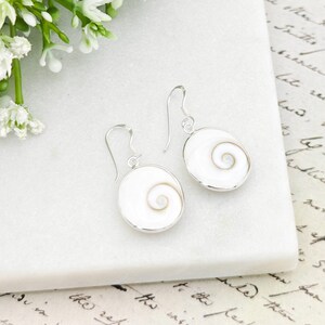 Shiva Eye Earrings, Oval Seashells with Swirl in Sterling Silver