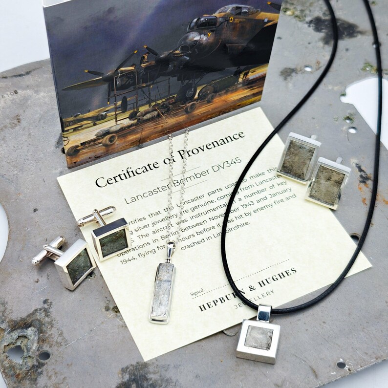 Lancaster Bomber Pendant | WW2 Aviation Gift | Rectangle | Sterling Silver