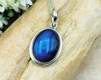 Labradorite Pendant | 20mm Oval | Blue Gemstone | Sterling Silver