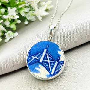 Minton Pottery Ceramic Pendant | Upcycled Blue Willow | 27mm Circle | Sterling Silver