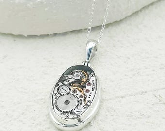 Vintage Watch Movement Pendant in Sterling Silver