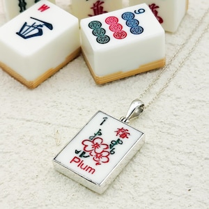 Mahjong Pendant | Flowers Tiles | Sterling Silver