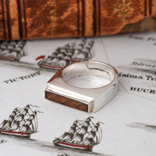 Men's HMS Victory Ring | Made with Oak from HMS Victory | Nautical Ring | Sterling Silver