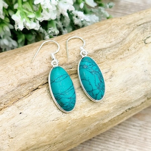 Turquoise Earrings | Long gemstone Earrings | December Birthstone | Sterling Silver