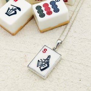 Mahjong Pendant made with Wind Tiles, Chinese Game Gift in Sterling Silver
