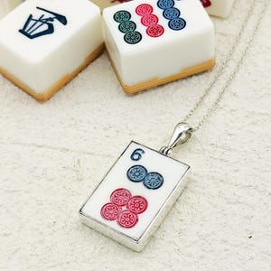 Mahjong Pendant | Dots Tiles with Numbers | Sterling Silver