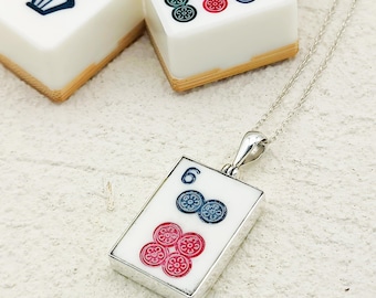 Mahjong Pendant | Dots Tiles with Numbers | Sterling Silver