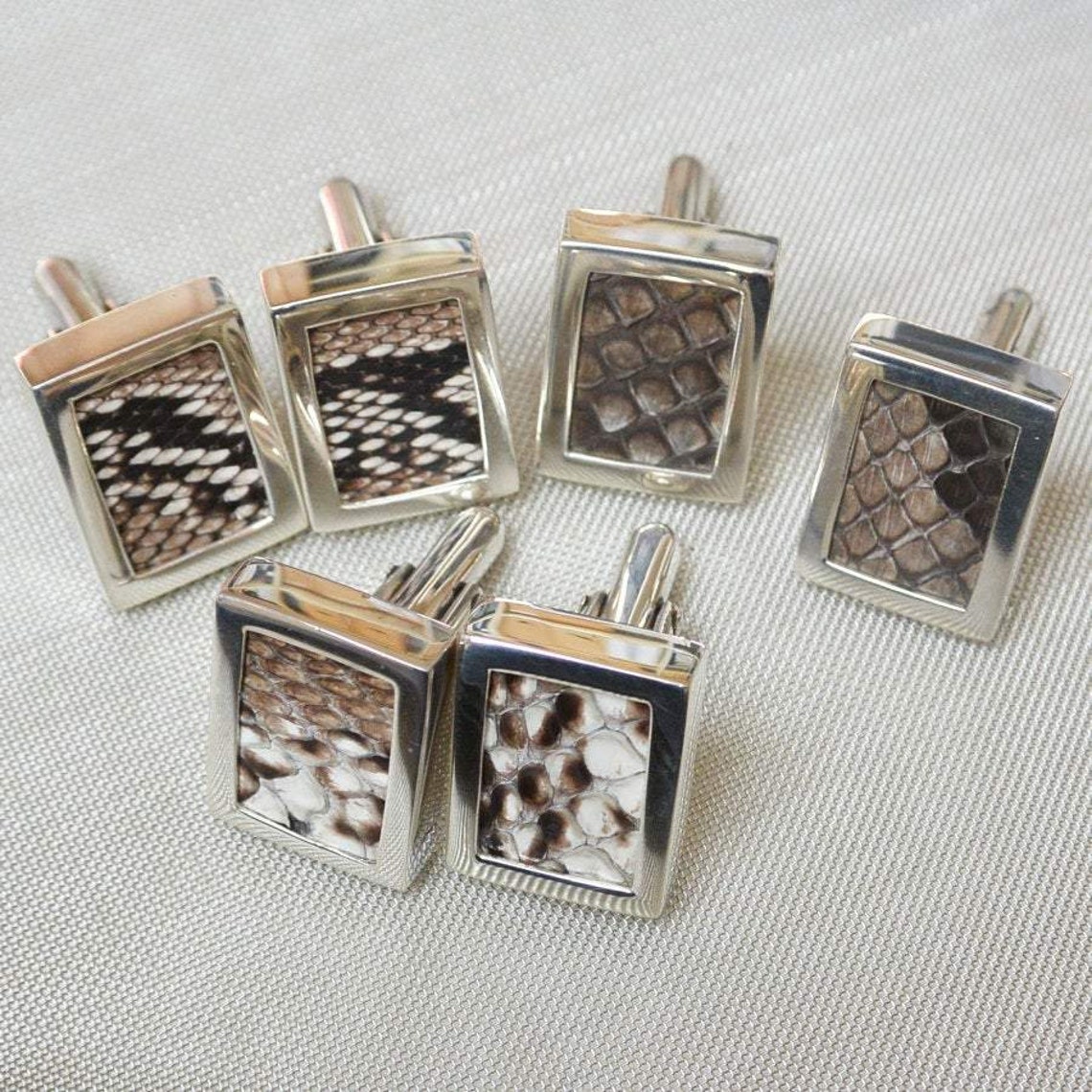 Python Snakeskin Cufflinks in Sterling Silver Etsy UK
