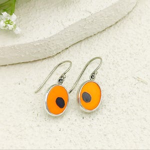 Art Deco Earrings | Clarice Cliff Ceramics | Orange Ovals with Black Spot | Sterling Silver