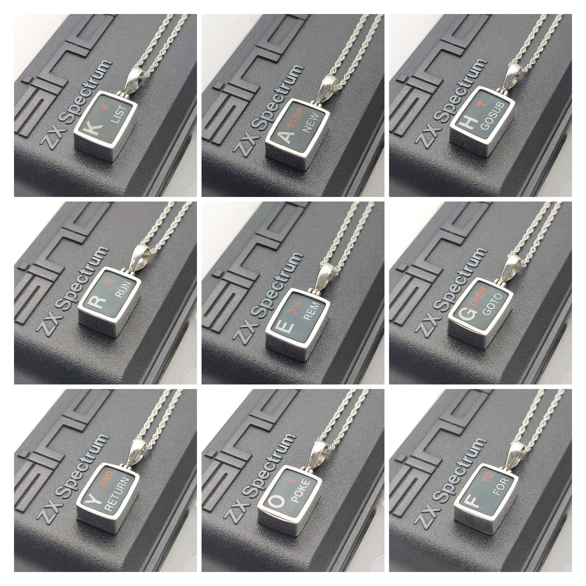 ZX Spectrum Keyboard Pendant | Letters | Computer Gift | Sterling
