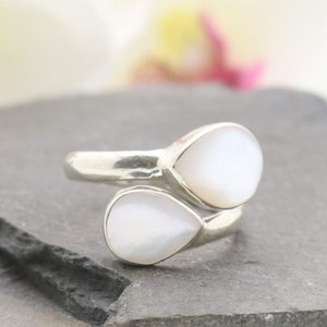 Mother of Pearl Ring | Adjustable band | June Birthday | Sterling Silver