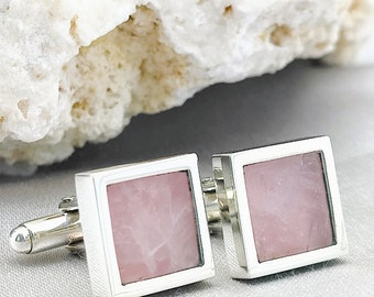 Rose Quartz Cufflinks | January Birthstone | Sterling Silver