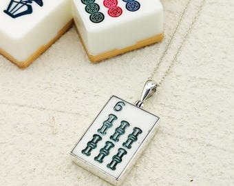 Mahjong Pendant, Chinese Game Gift, Bamboo Suit, in Sterling Silver