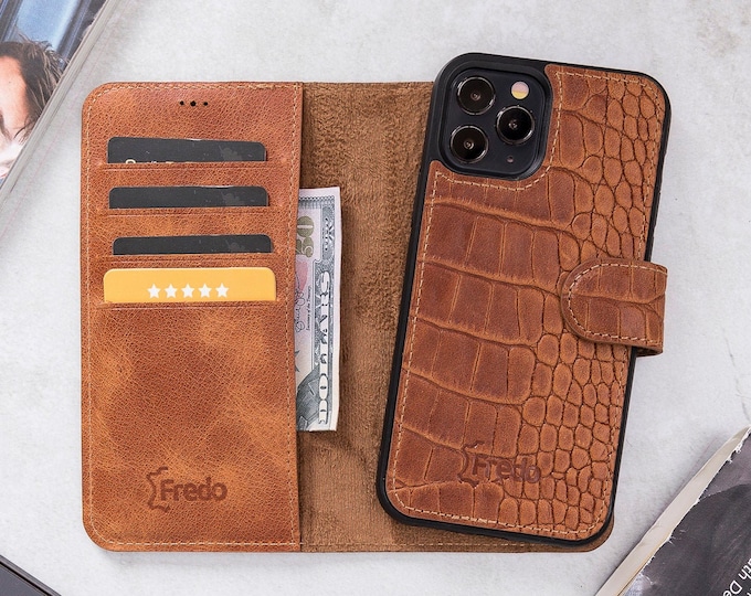 Leather Croco Design iPhone 12 PRO MAX 6.7 iPhone 12 Pro Max Back Cover Phone Cases Magnetic Detachable Wallet Case with Card Slots