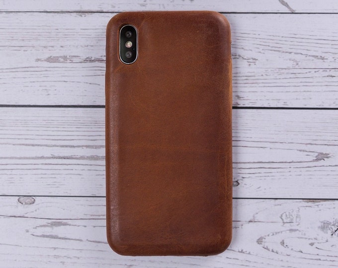 Genuine Leather iPhone XXS Full Protective Back Cover Case Personalization Phone Case Shiny Brown iPhone XXS Ultra Slim Phone Case