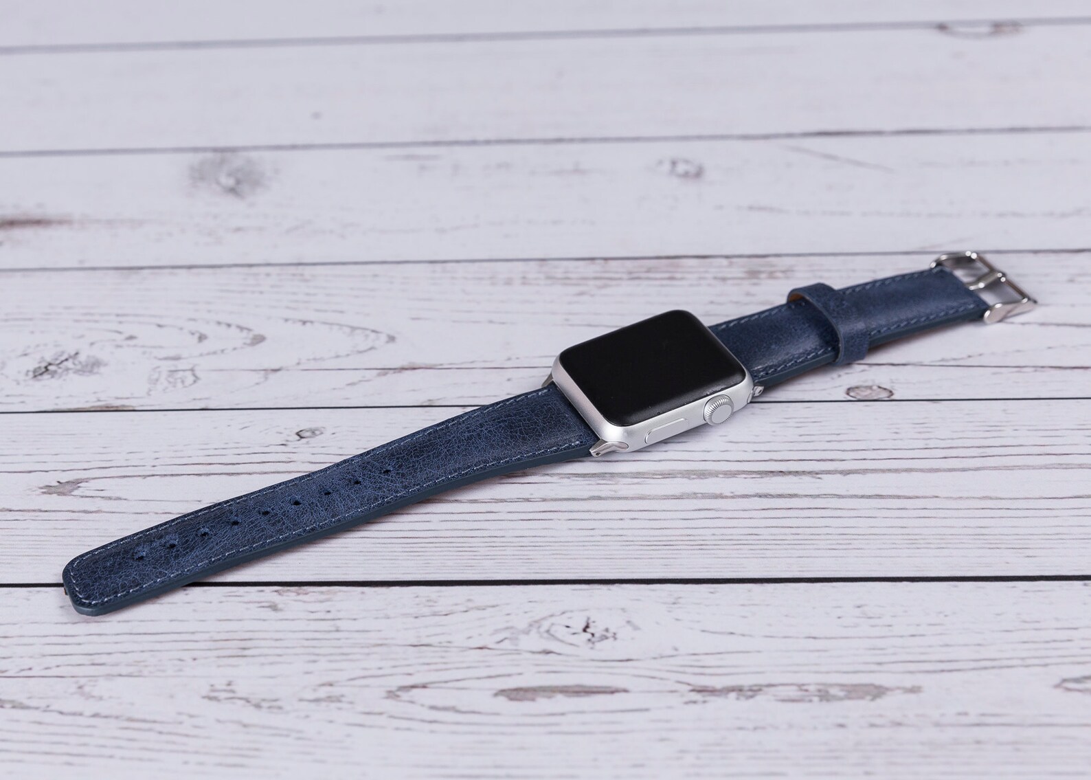 Navy Blue Genuine Leather Apple Watch Band 44mm 42mm iWatch Etsy