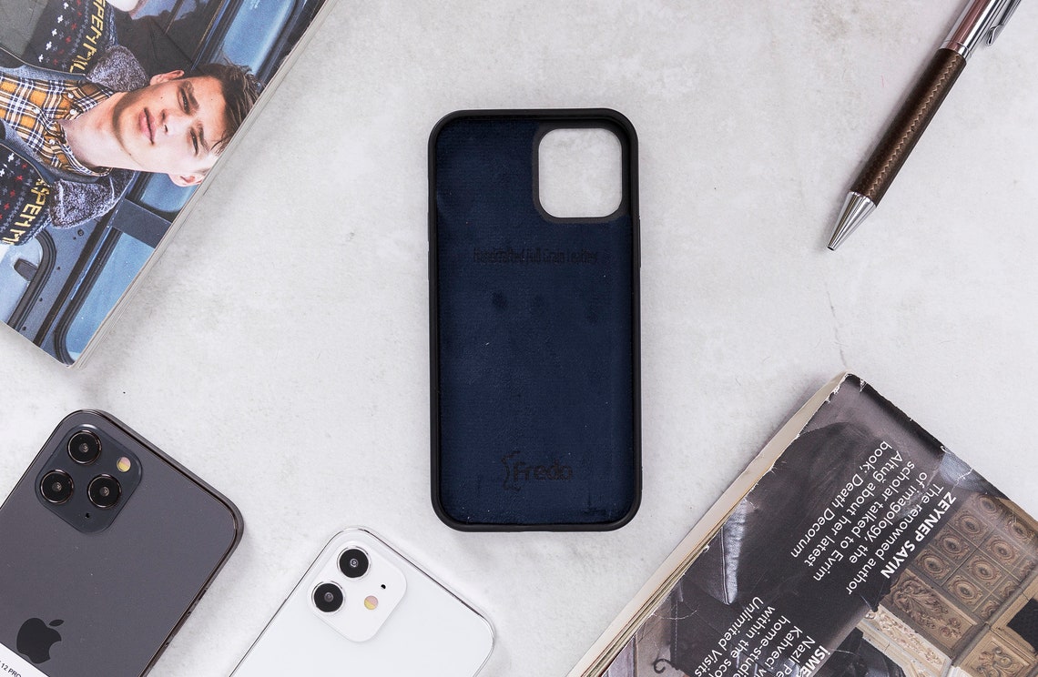 Navy Blue Leather iPhone 12 & iPhone 12 PRO 6.1 | Etsy