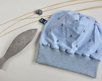 gorro de los niños, sombrero de los niños, gorro de jersey, sombrero de jersey, transición, KU 47 – 49 cm, ancla, mar