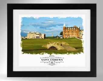 St Andrews Before Play Starts fine art giclee print from a watercolour original showing the Swilcan Burn on the Old Course a signed