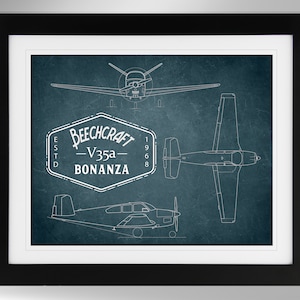 Beechcraft Bonanza V35A Airplane Print with Label - Multiple Options (#555), Private Pilot Gift, Not Framed