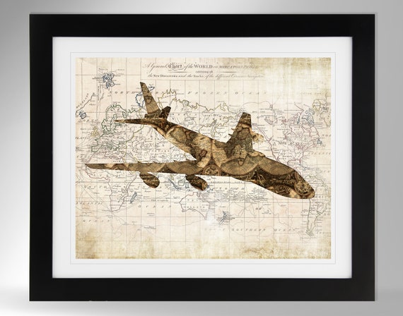 Boeing 747-100 747-200 Jumbo Jet Wall Art Map/flag Print (2
