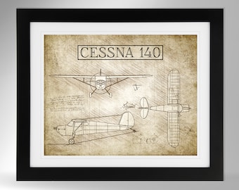Cessna 140 Airplane Sketch Print - Multiple Options (#768), Cessna 140A, Da Vinci Sketch, Civil Aviation Print Art, Not Framed