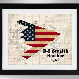 Northrop Grumman B-2 Spirit Wall Art - Map/Flag Print - 2 Options, B-2 Stealth Bomber, US Air Force (#211), Not Framed